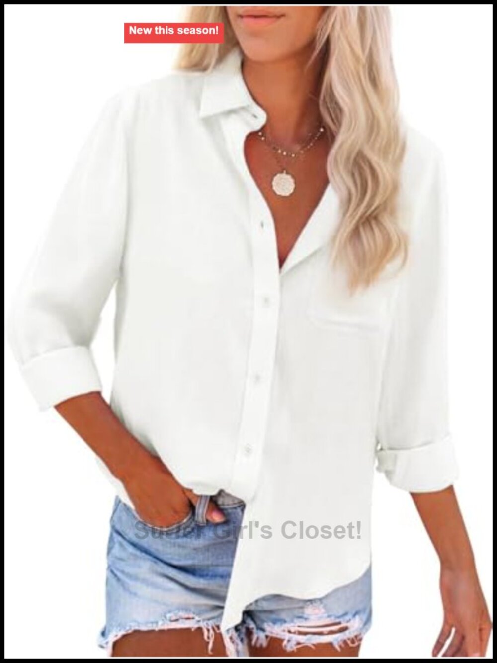 Womens Cotton Button Down Shirt Long Sleeve Casual Blouse with Pocket